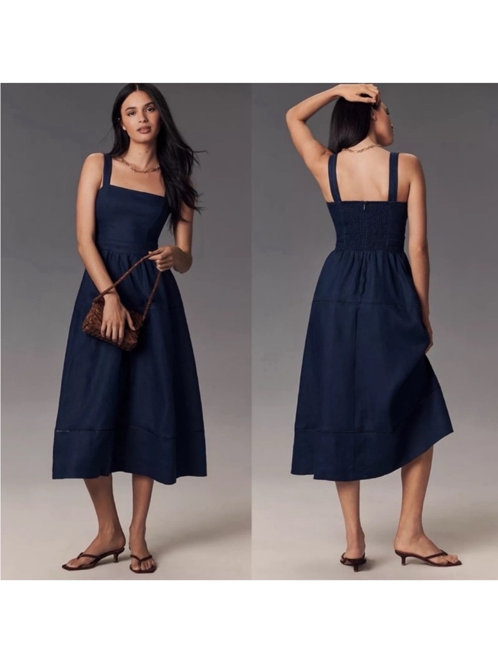 New Reformation Everett linen midi dress in navy 6
